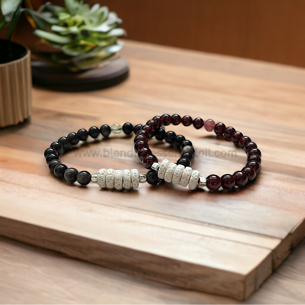 Aromatherapy Diffuser Bracelet for Woman (6mm Red Garnet & Strawberry Quartz)