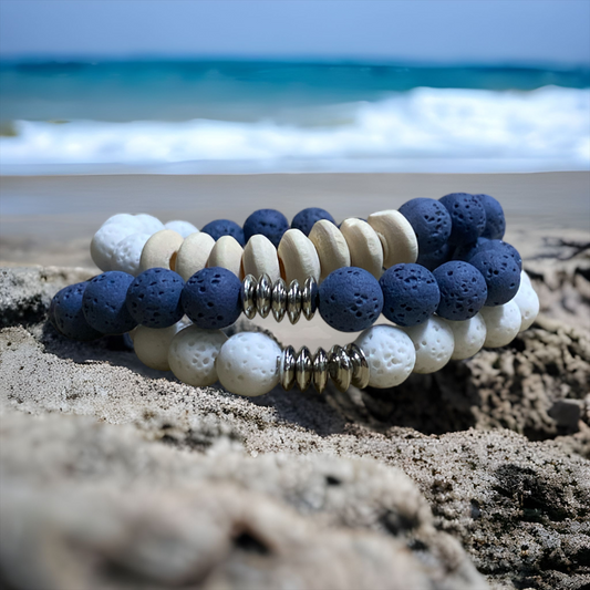 Aromatherapy Diffuser Bracelet (Volcanic Rock + Wood Beads)