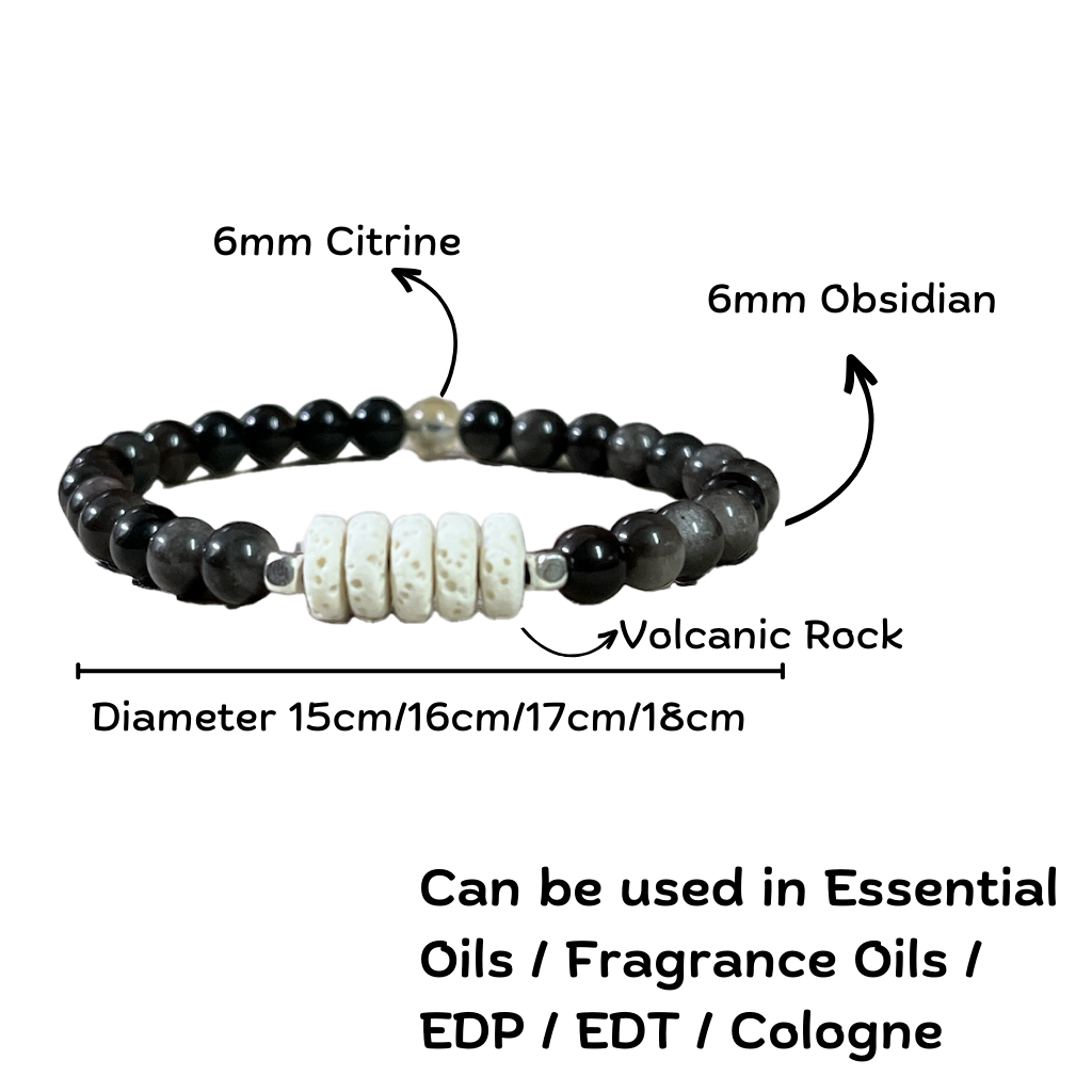 Aromatherapy Diffuser Bracelet for Unisex (6mm Obsidian & Citrine)