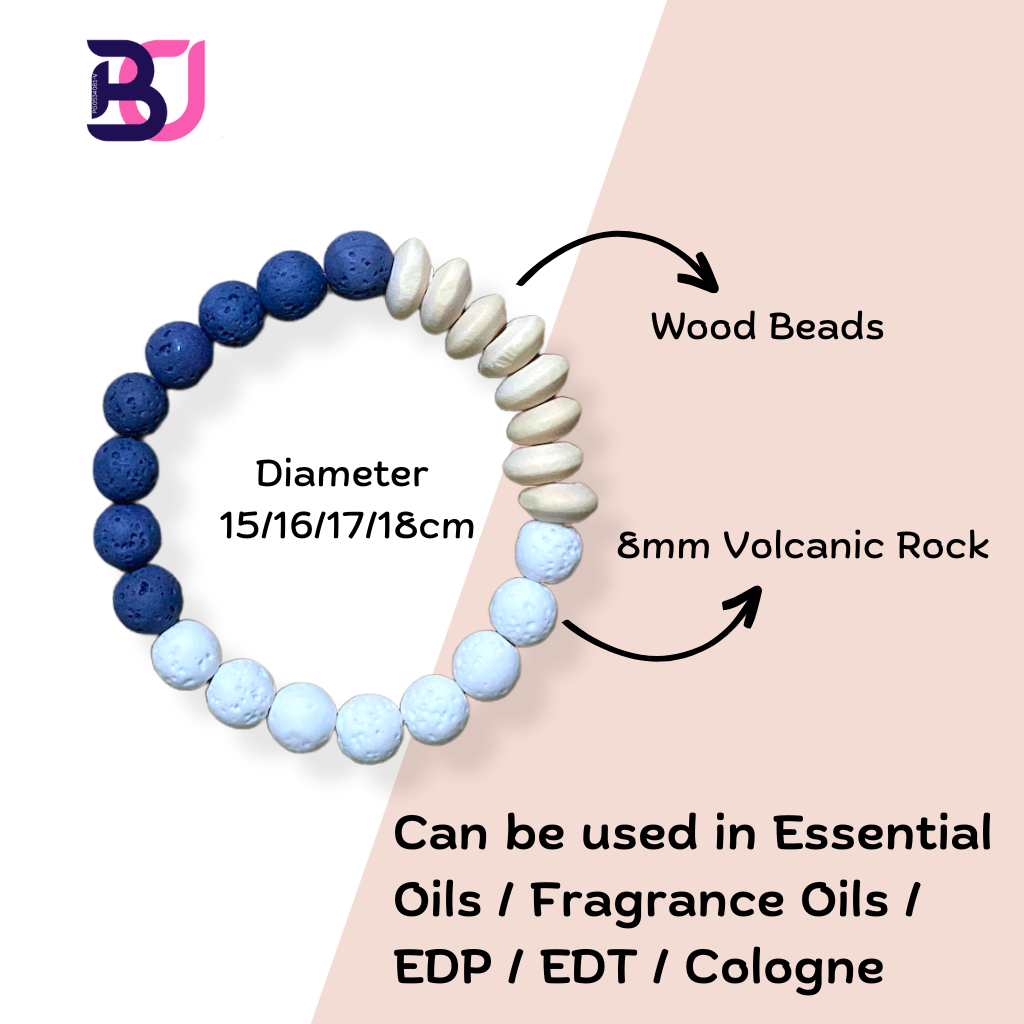 Aromatherapy Diffuser Bracelet (Volcanic Rock + Wood Beads)